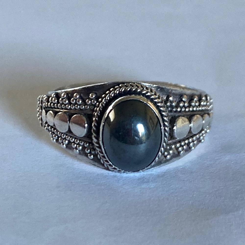 Sterling silver ring with hematite stone